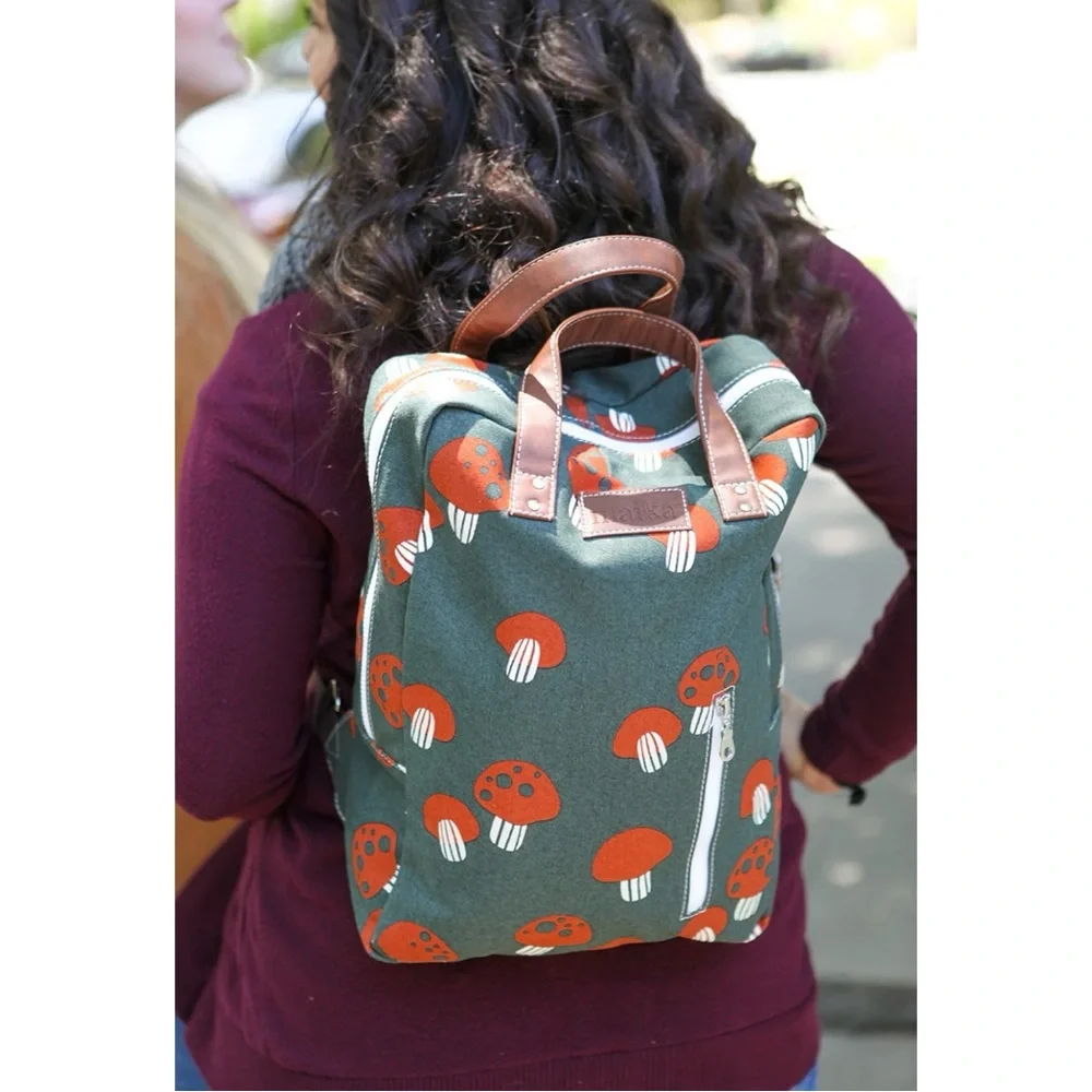 Marika Green and Orange Mushroom Laptop Backpack